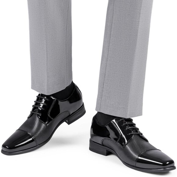 Bruno Marc Men's Black Tuxedo Shoe Slip on Classic Patent Velvet Leather Loafers - Picture 8 of 9